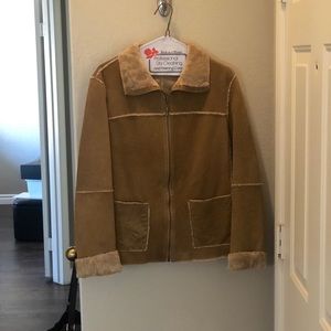 Leather faux fur lined coat